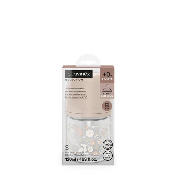 Suavinex Glass Bottle Slow flow 120ml Wonderland, Rose - Suavinex