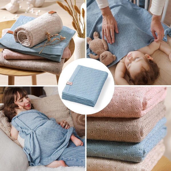 BabyOno Bamboo knitted blanket 75x100cm, Blue - BabyOno