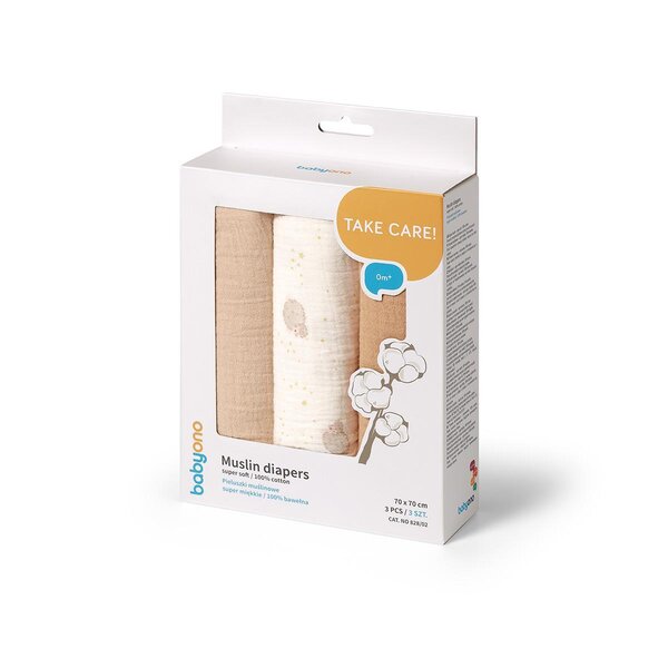 BabyOno musliinist mähkimislinad 70x70cm, Beige 3tk - BabyOno