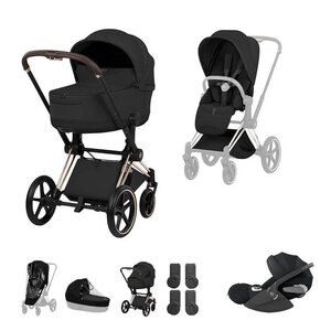 Cybex Priam Style Fold Cot 3in1 Travel System Bundle, Sepia Black   - Cybex
