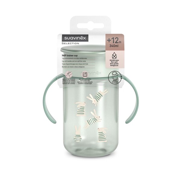 Suavinex 360 harjutustass 340ml, +12 kuud, Bunny Green  - Suavinex